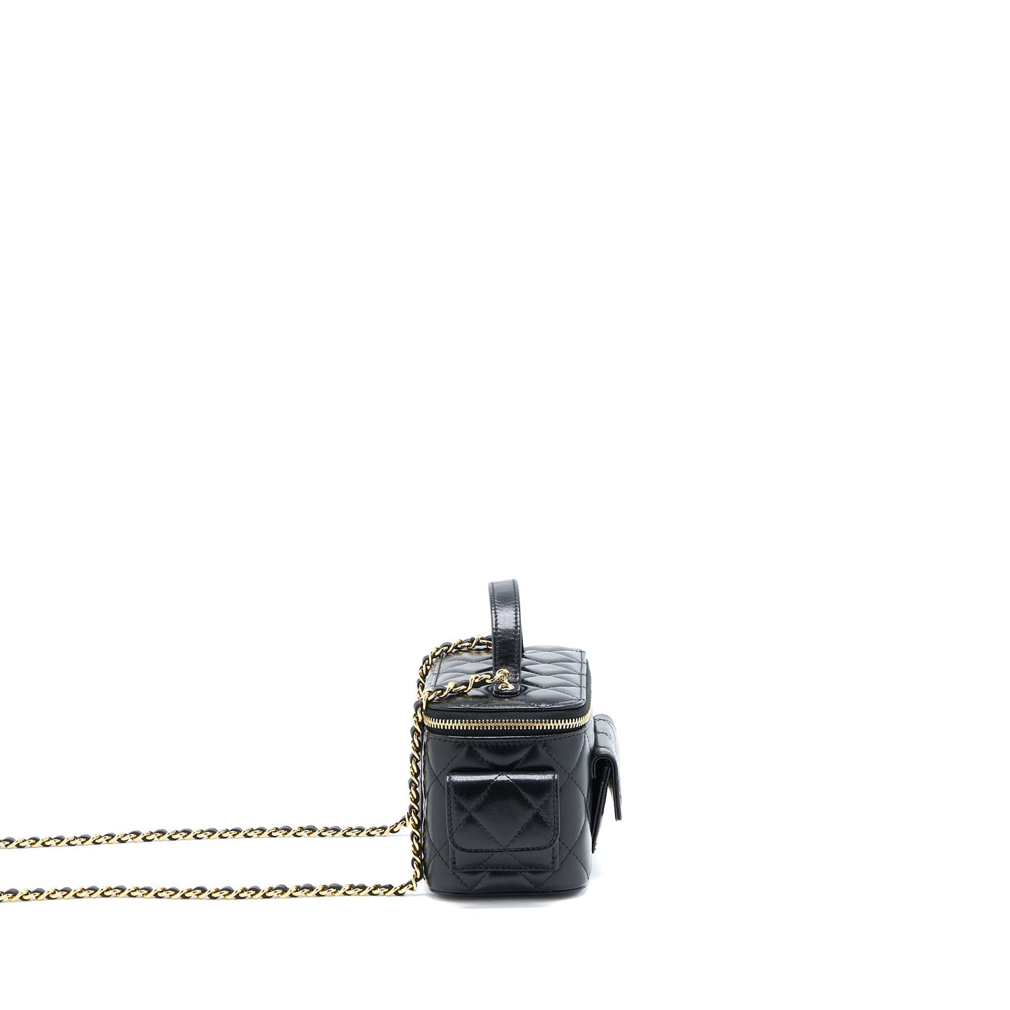 Chanel 22K Top Handle Pocket Long Vanity With Chain Black