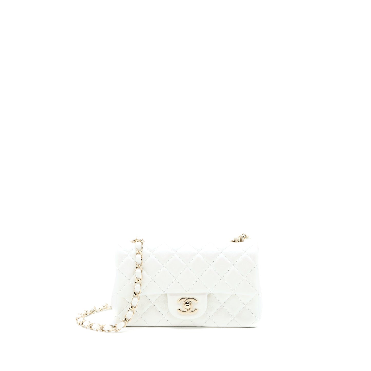 Chanel Classic Mini Rectangular Flap Bag Calfskin Iridescent White L
