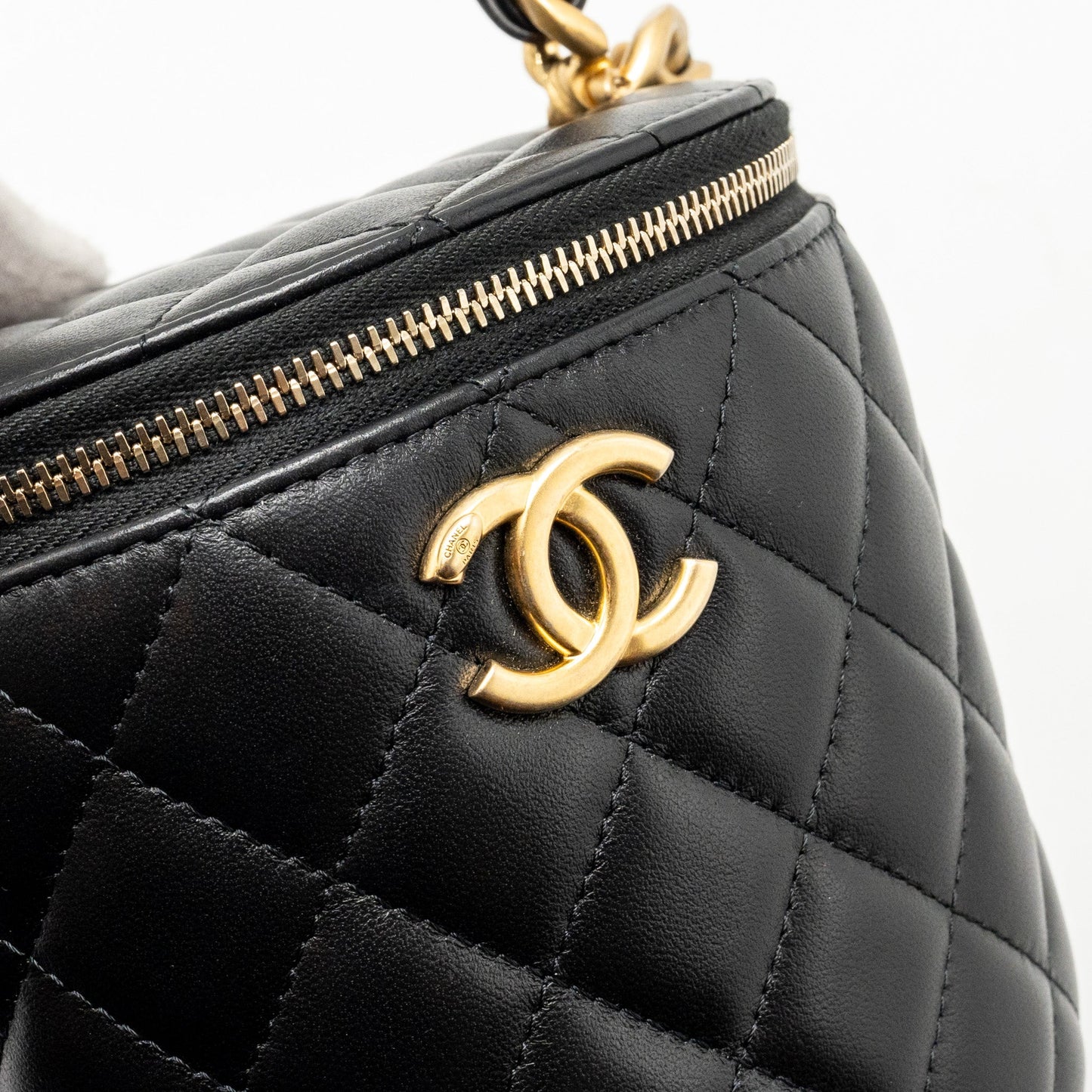 CHANEL Afternoon Tea Top Handle Vanity Case With Chain Lambskin Black  (Microchip)
