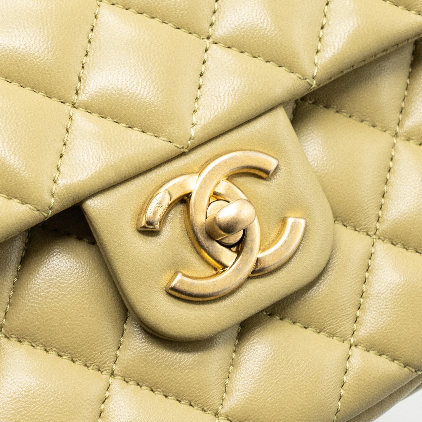 Chanel quilted flap bag with coco love chain lambskin khaki green (Microchip)