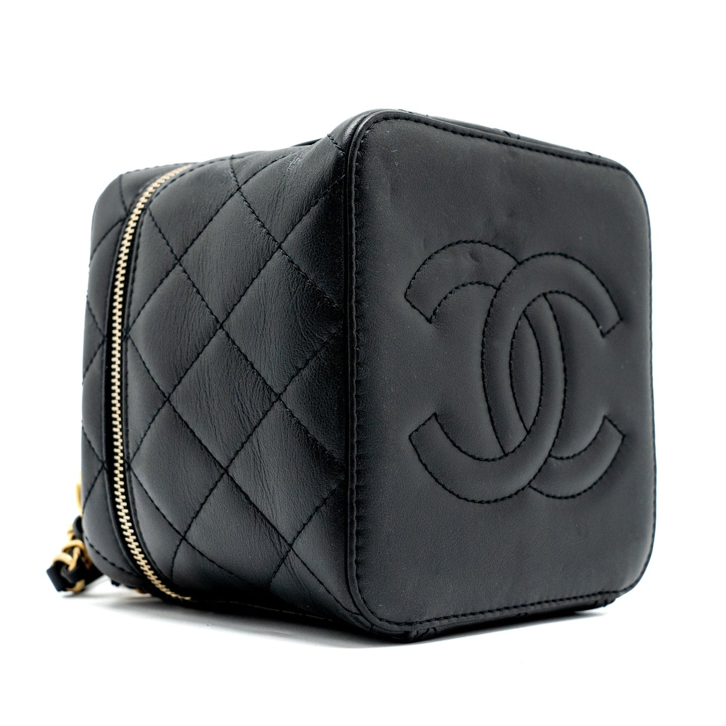 Chanel Top Handle Vanity Crossbody Bag Calfskin Black Brushed  (Microchip)