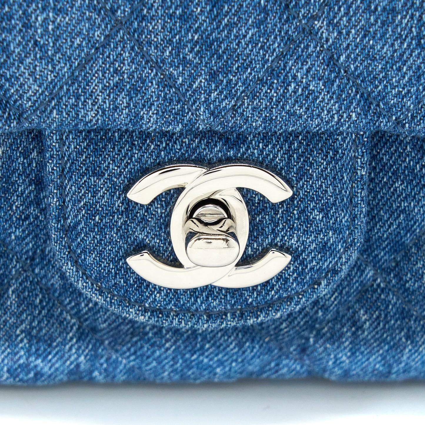 Chanel 20B Mini Square Flap Bag CC Print Denim Blue