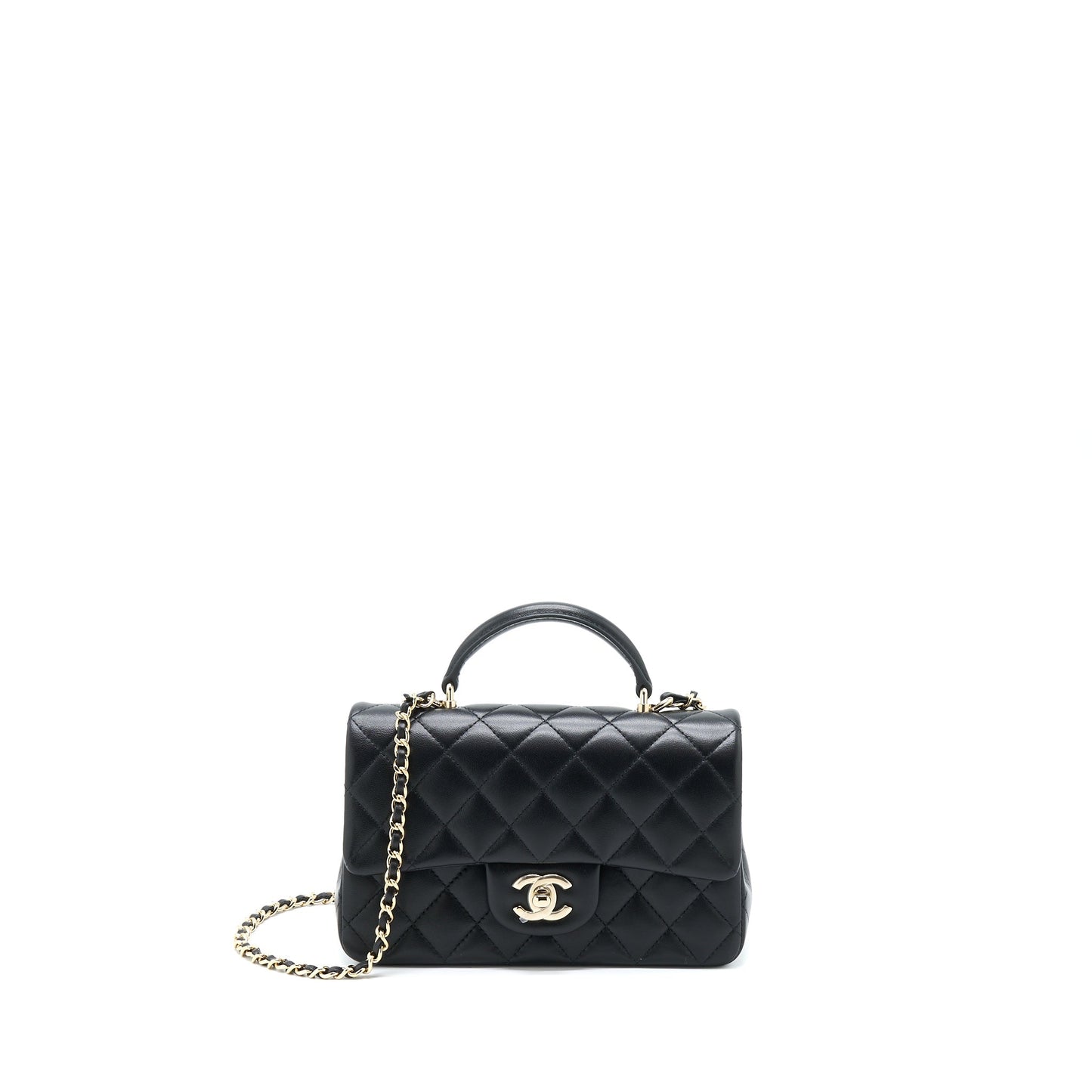 Chanel Top Handle Mini Rectangular Flap Bag Lambskin Black L
