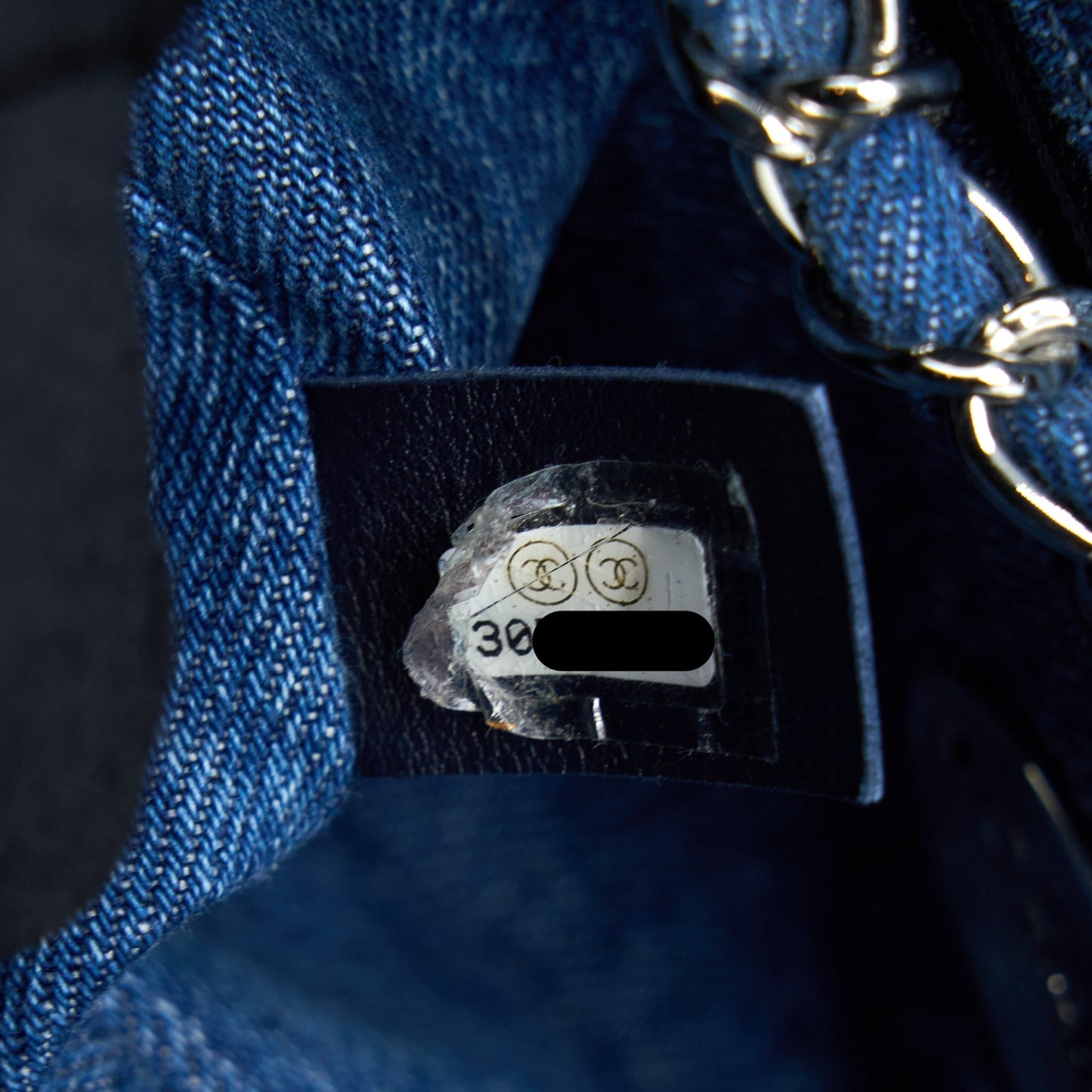 Chanel 20B Mini Square Flap Bag CC Print Denim Blue