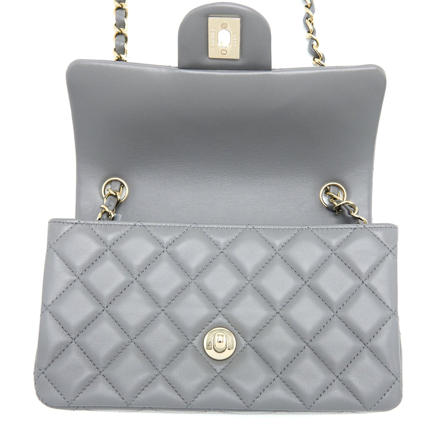 Chanel 22A Mini Rectangular Flap Bag Lambskin Grey L (Microchip)