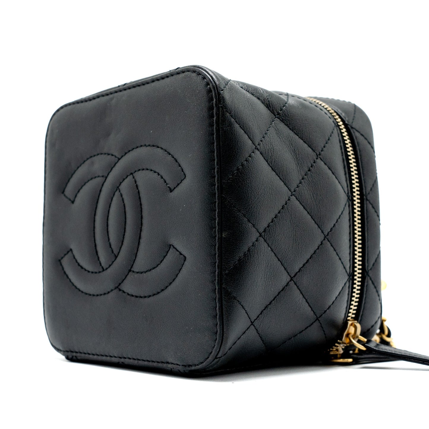 Chanel Top Handle Vanity Crossbody Bag Calfskin Black Brushed  (Microchip)
