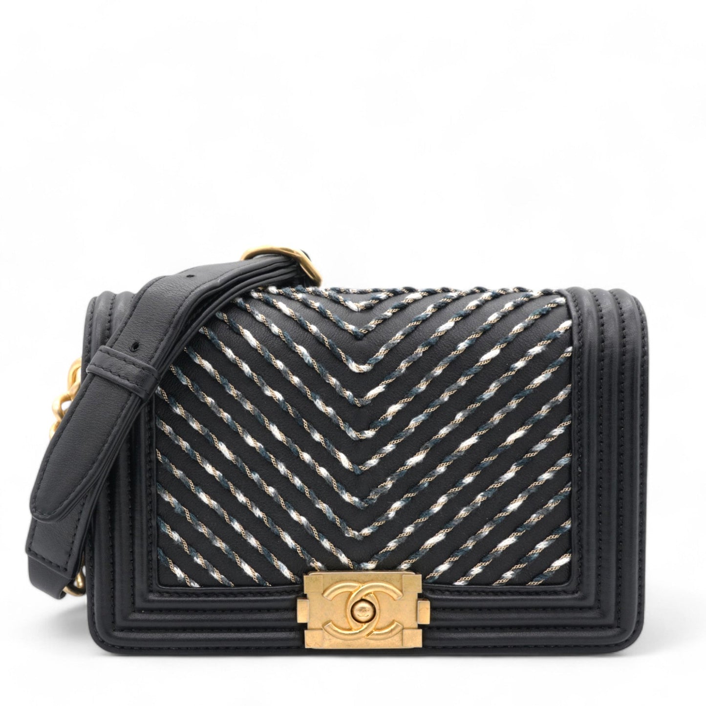 Chanel Chevron Embroidered Boy By The Sea Flap Waist Belt Bag Black
