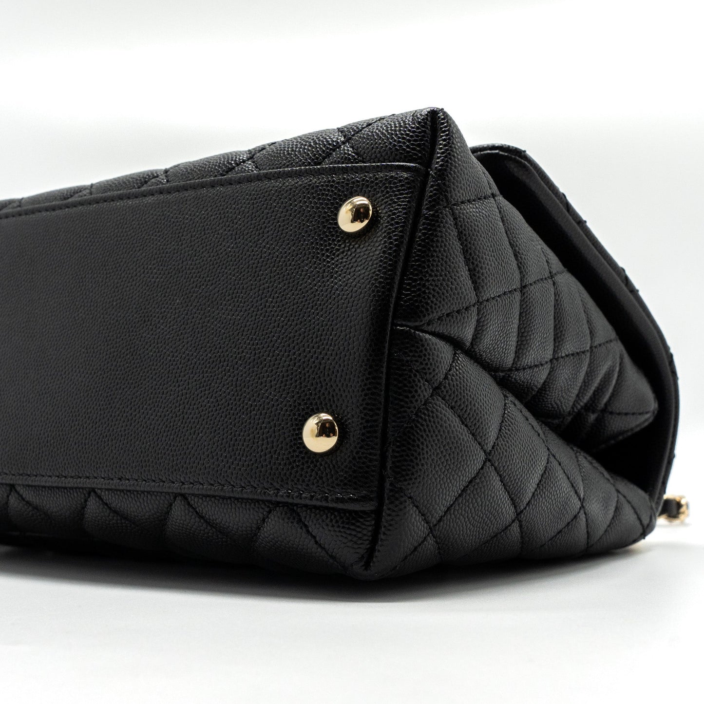 Chanel Medium Coco Handle Flap Bag Lizard Embossed Handle Caviar Black L