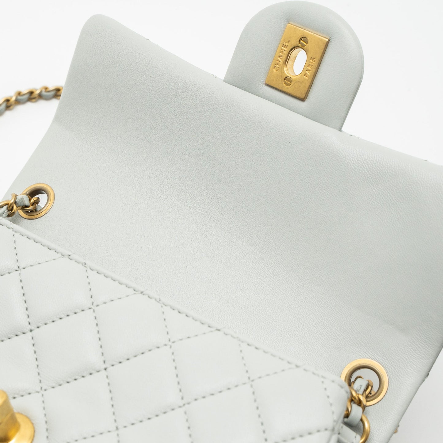 Chanel Pearl Crush Mini Rectangular Lambskin Light Grey Brushed  (Microchip)