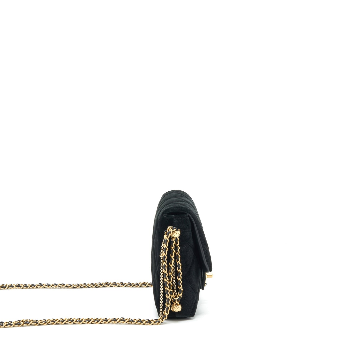 Chanel Flap Bag Leather Chain/Pearl Buckle Velvet Black