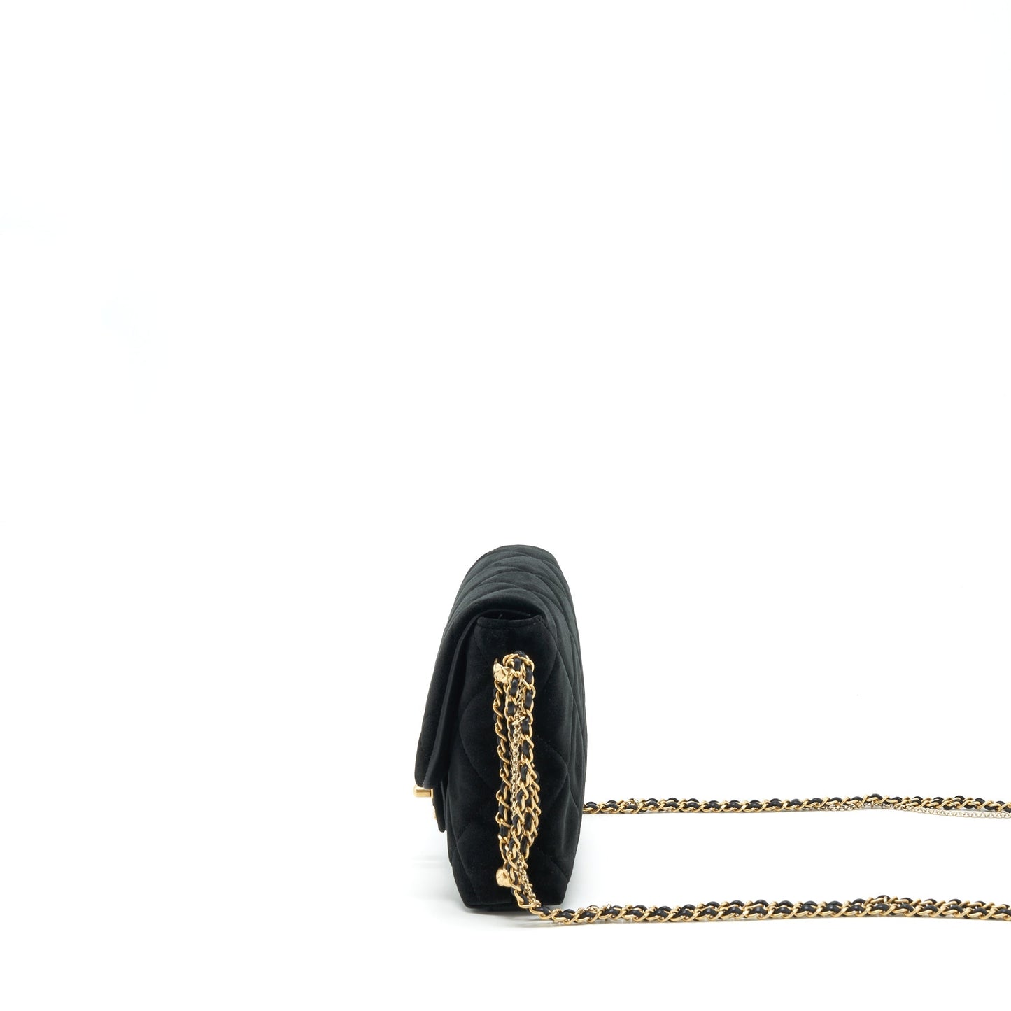 Chanel Flap Bag Leather Chain/Pearl Buckle Velvet Black