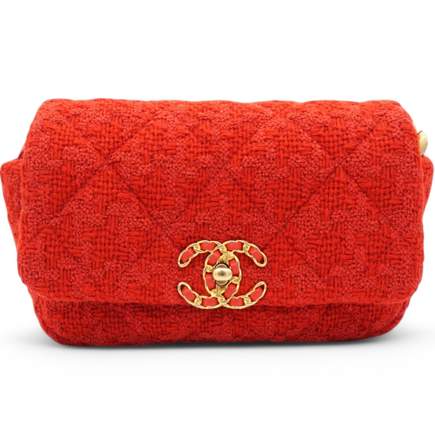Tweed Quilted Chanel 19 Flap Red Shoulder Bag