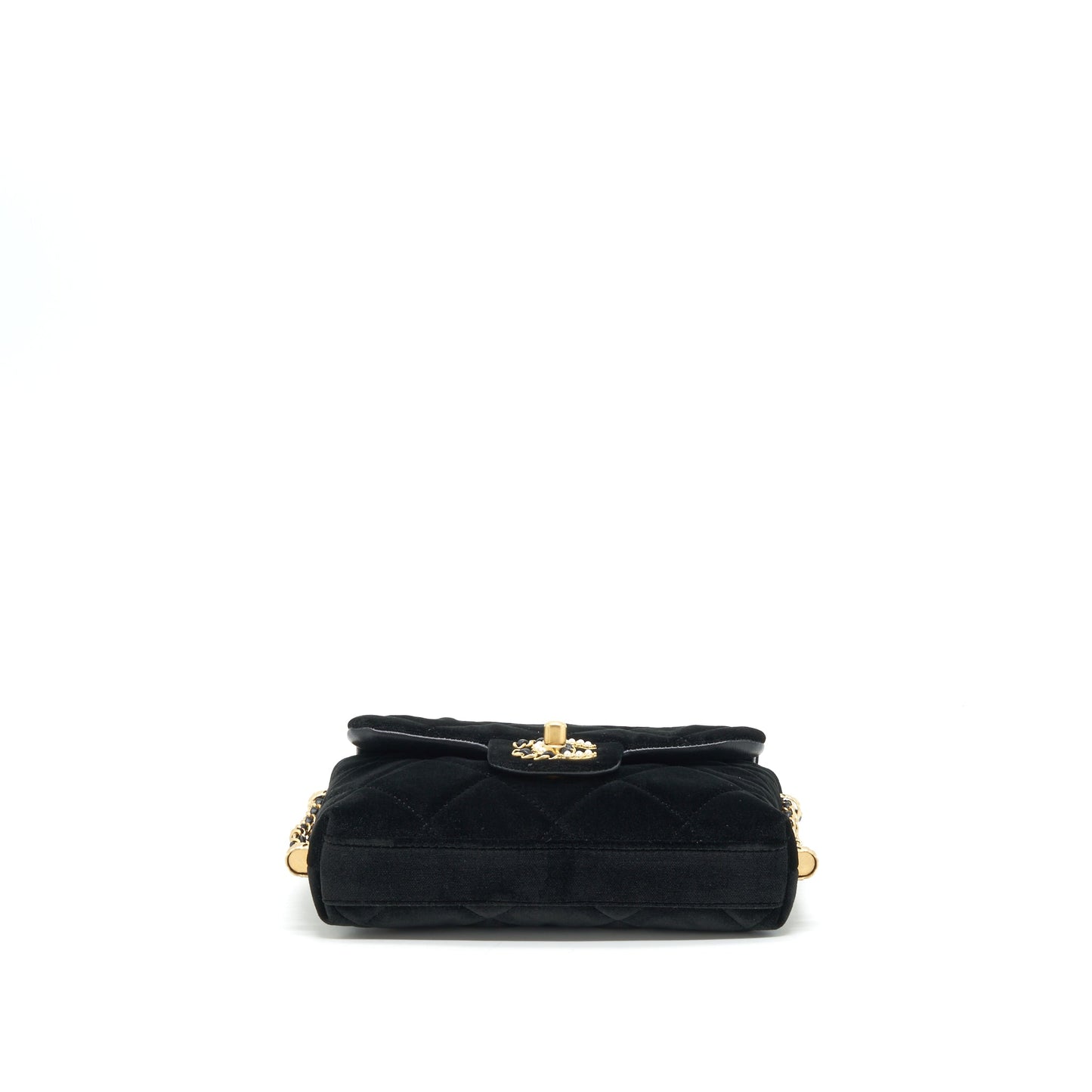 Chanel Flap Bag Leather Chain/Pearl Buckle Velvet Black