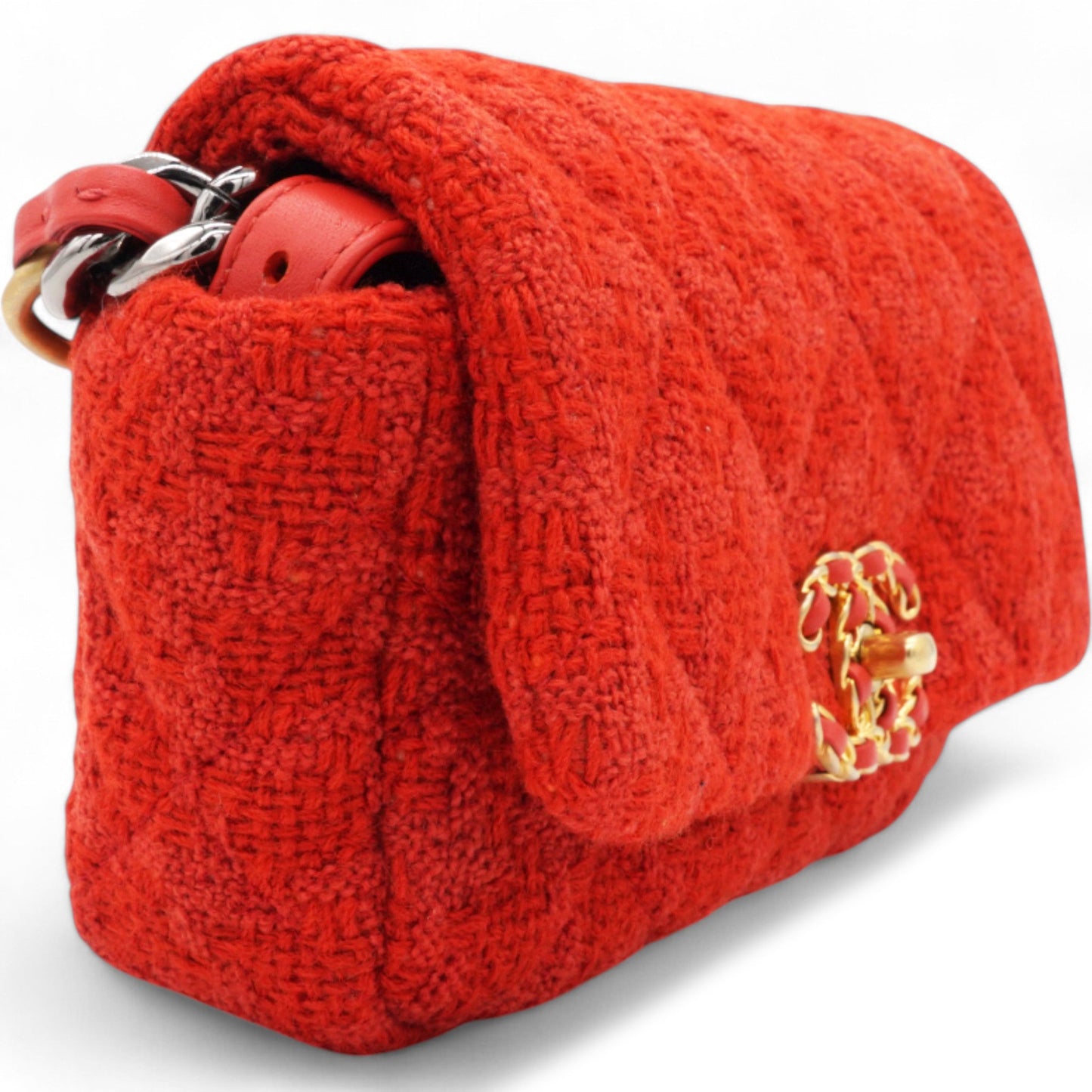 Tweed Quilted Chanel 19 Flap Red Shoulder Bag