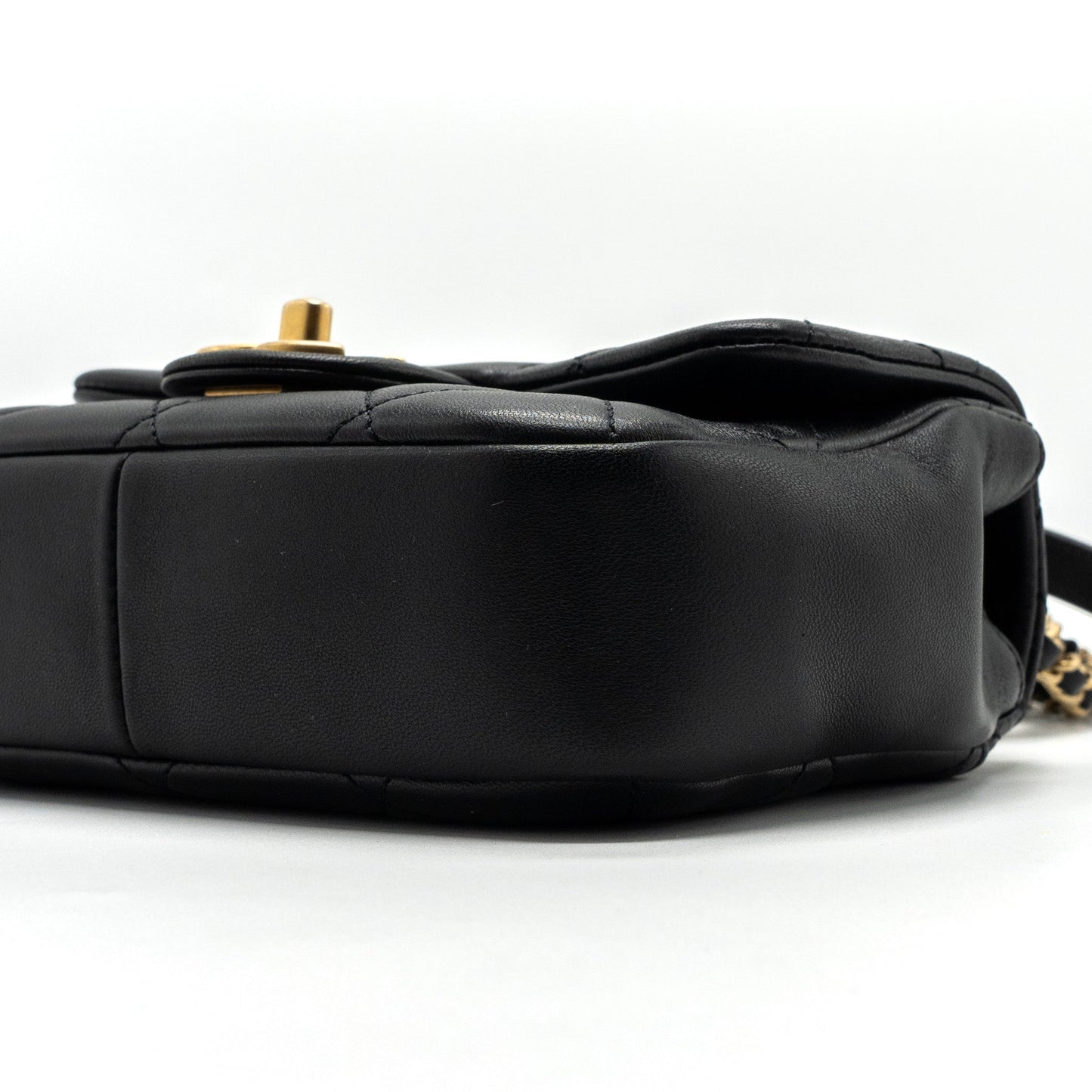 Chanel CIRCULAR HANDLE QUILTED FLAP BAG LAMBSKIN BLACK BRUSHED