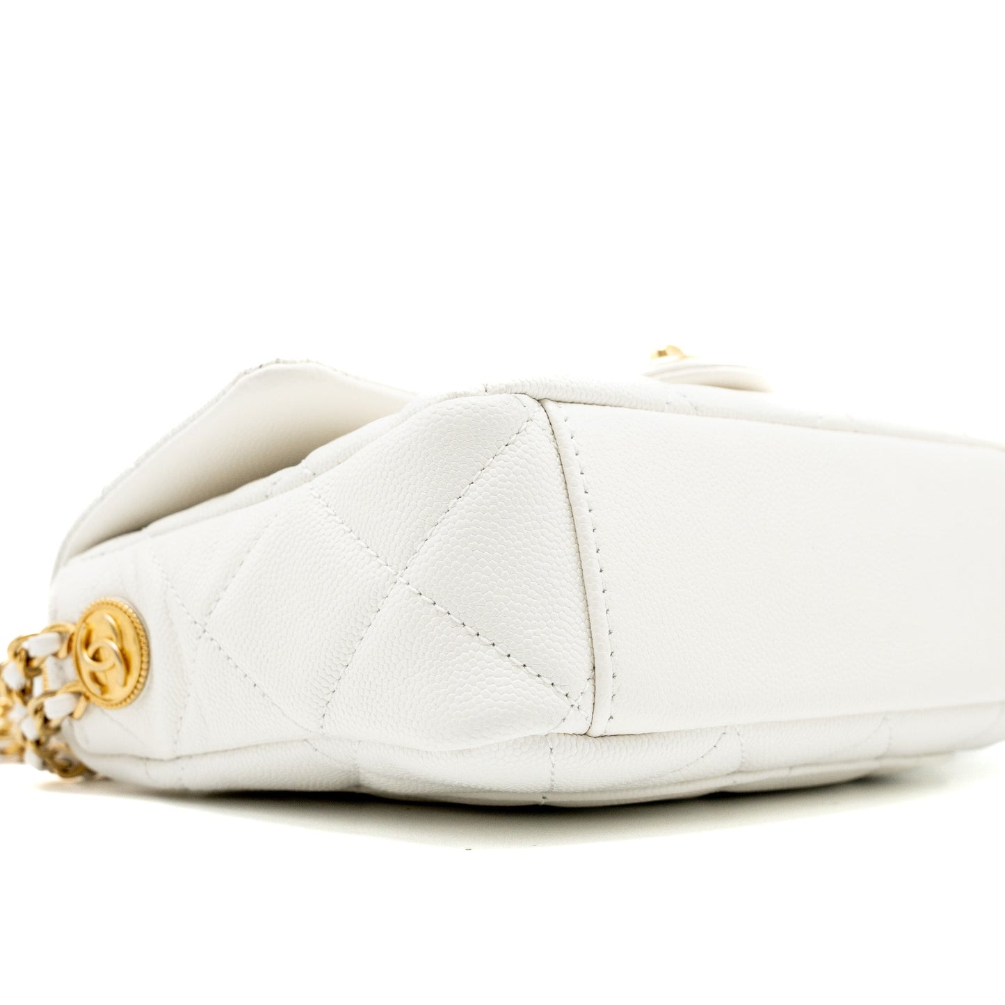 Chanel 22A Small Flap Bag Button on Chain Caviar White Brushed  (Microchip)