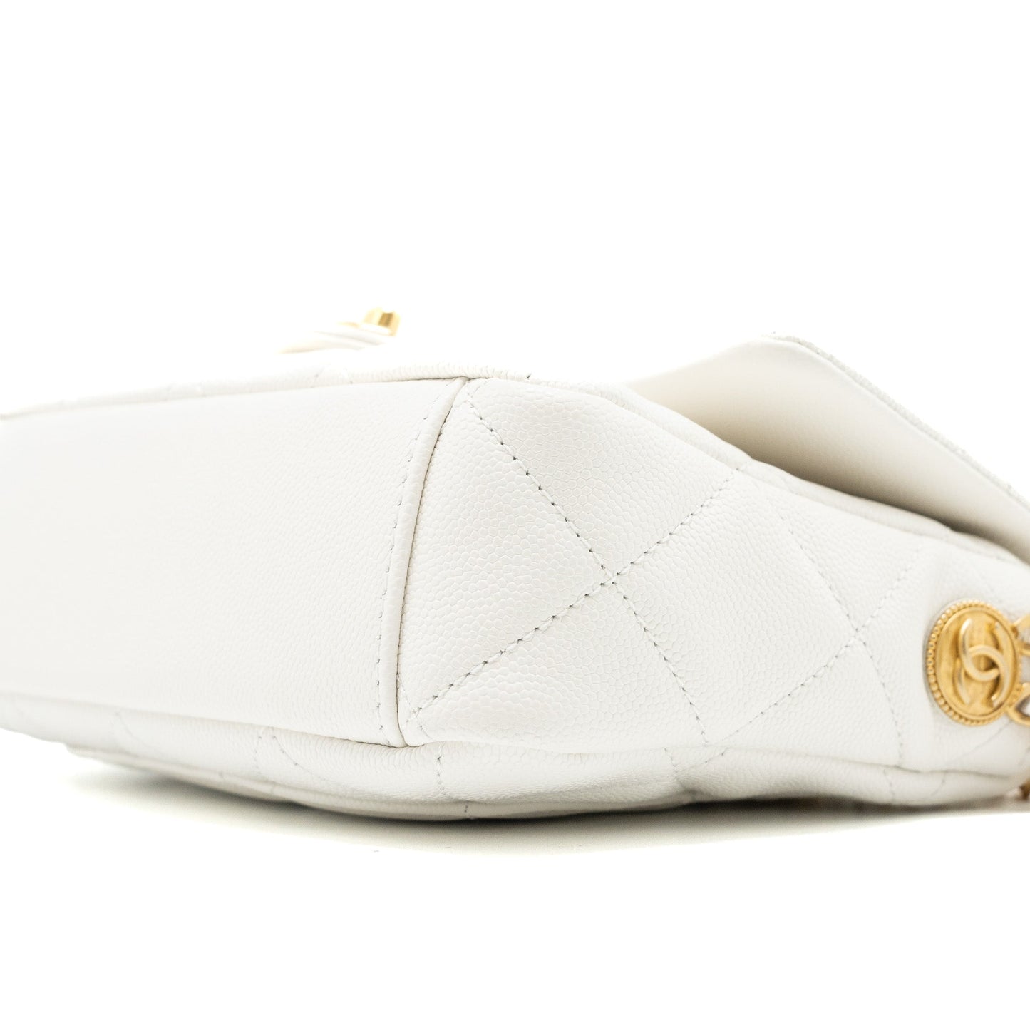 Chanel 22A Small Flap Bag Button on Chain Caviar White Brushed  (Microchip)