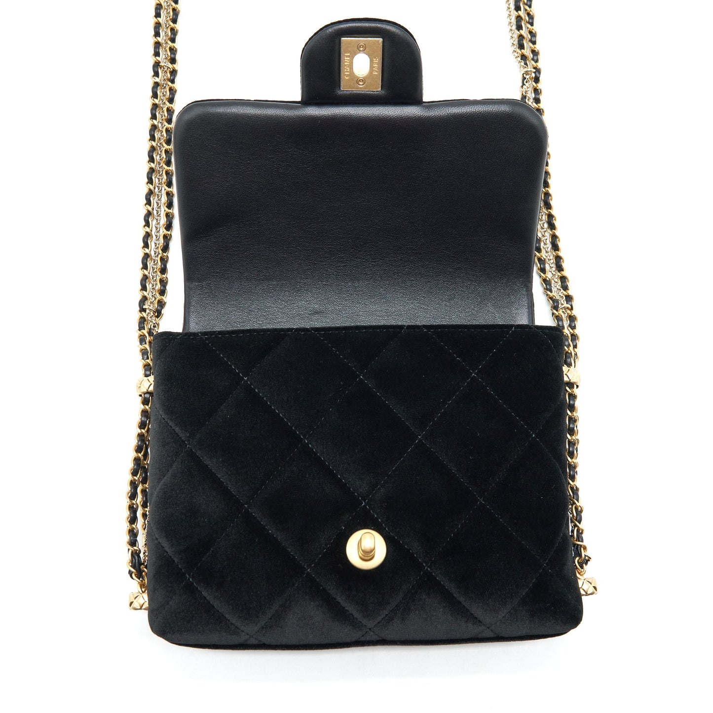 Chanel Flap Bag Leather Chain/Pearl Buckle Velvet Black