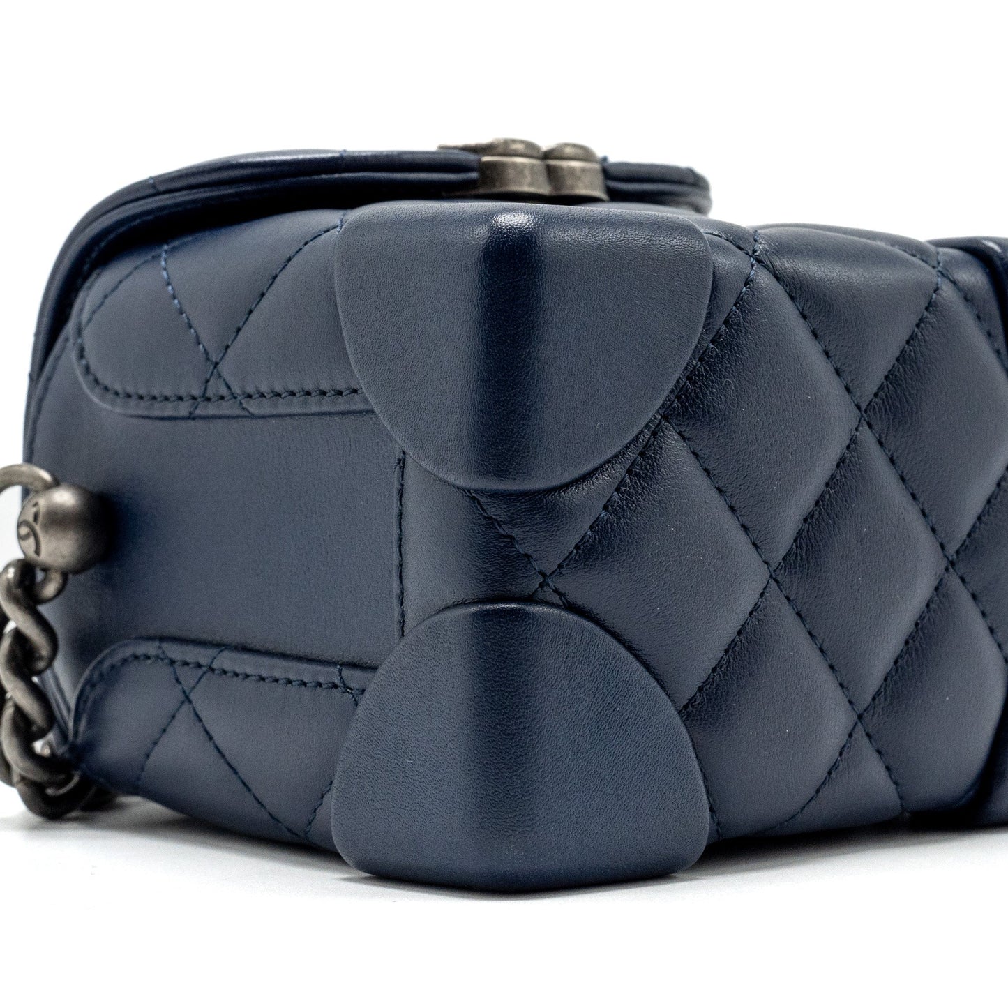 Chanel 20C mini trunk Flap bag Calfskin Navy blue Ruthenium hardware