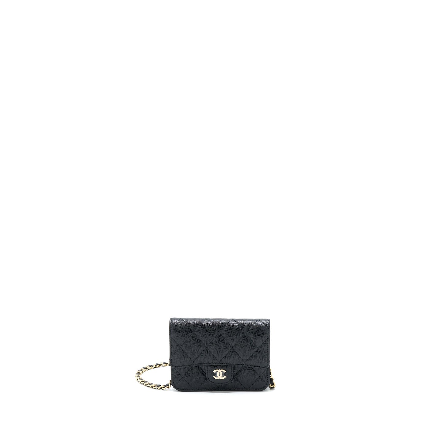 Chanel Mini Flap Card Holder With Chain Caviar Black L