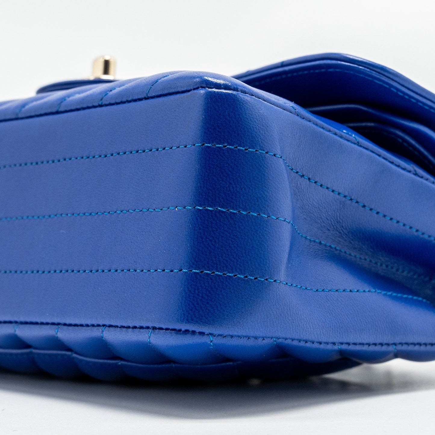 Chanel small classic double flap bag chevron lambskin blue L