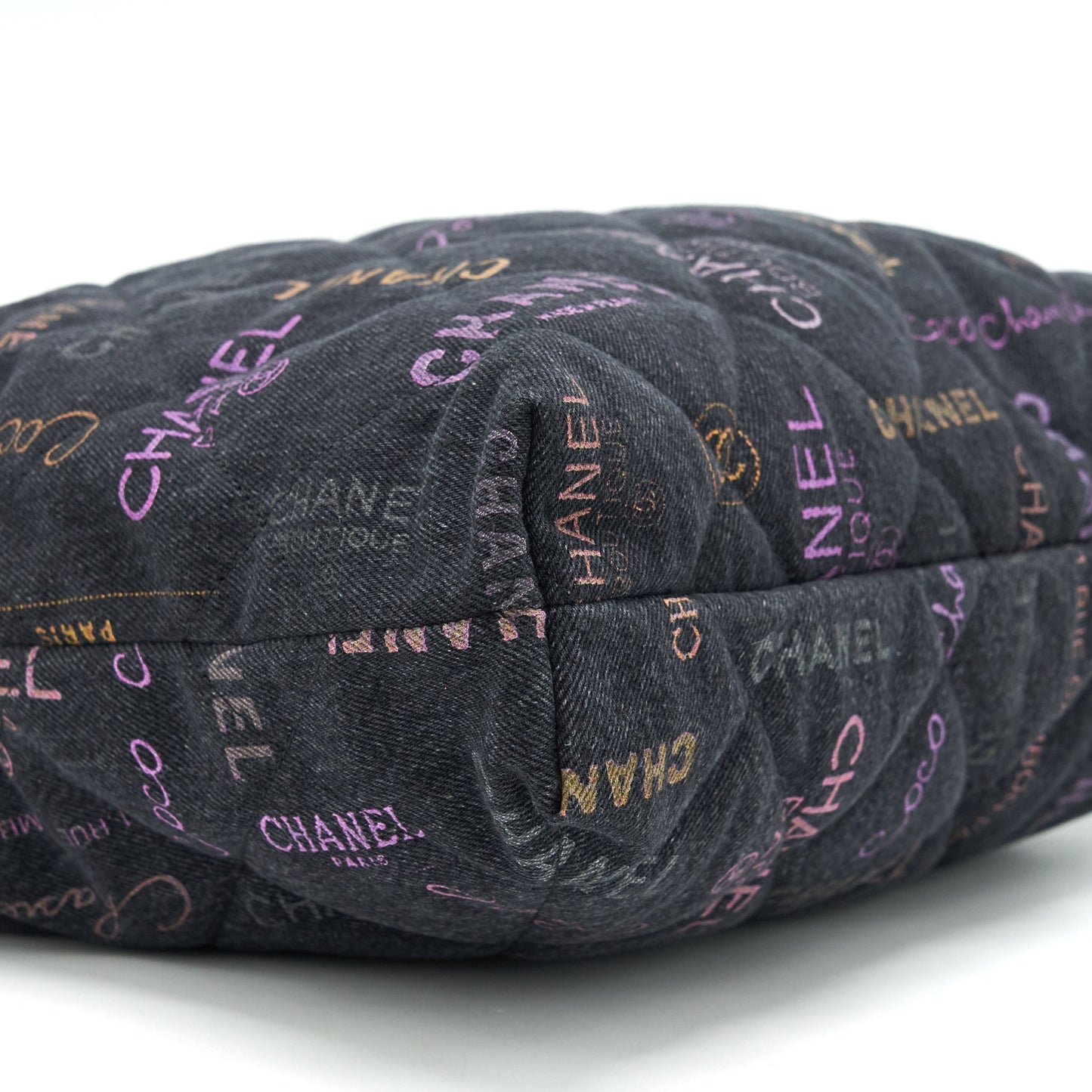Chanel 22P Printed Denim Maxi Shopping Tote Bag Black/Multicolour