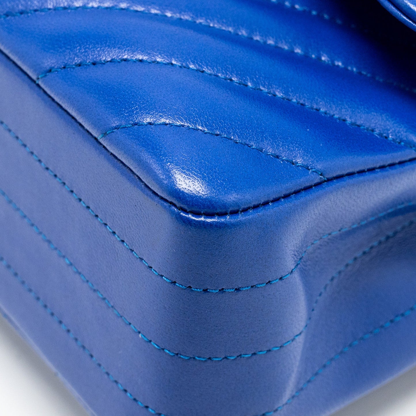 Chanel small classic double flap bag chevron lambskin blue L