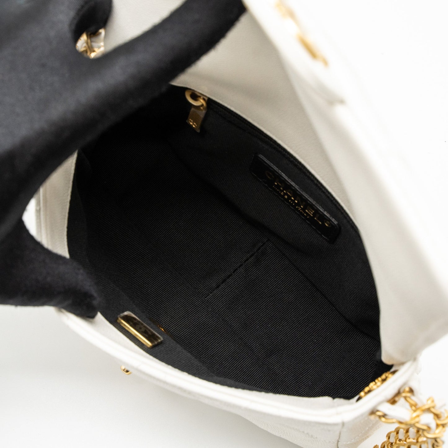 Chanel 22A Small Flap Bag Button on Chain Caviar White Brushed  (Microchip)