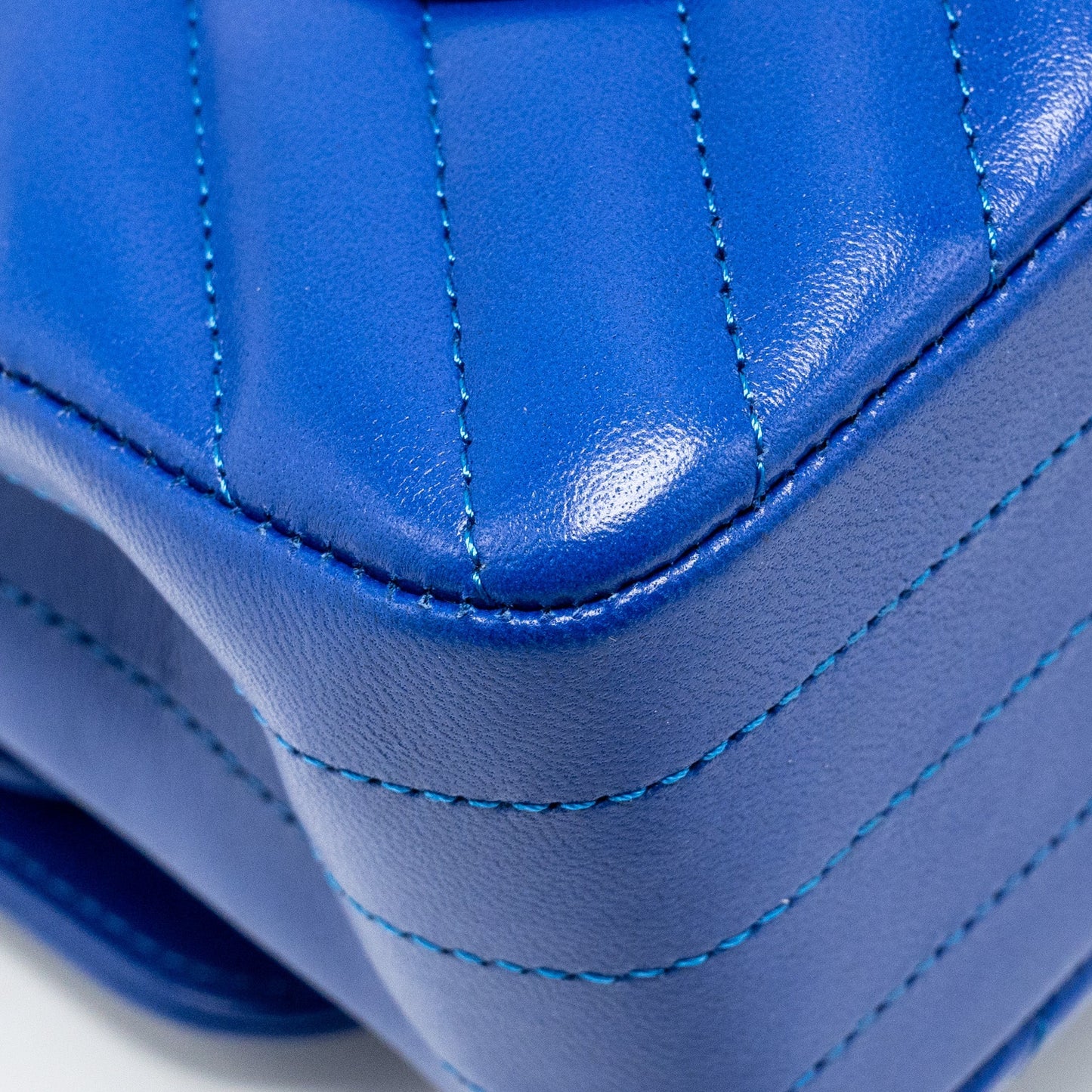 Chanel small classic double flap bag chevron lambskin blue L