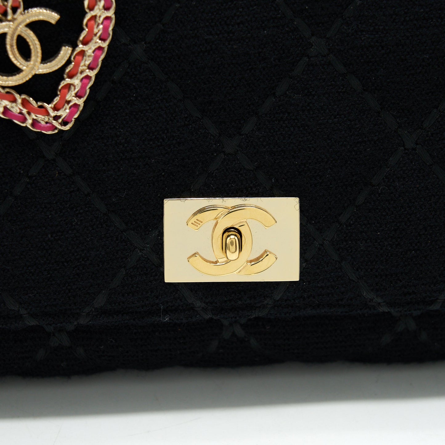 Chanel  Shoulder Bag fabric Black  With An Extra Bag Charm