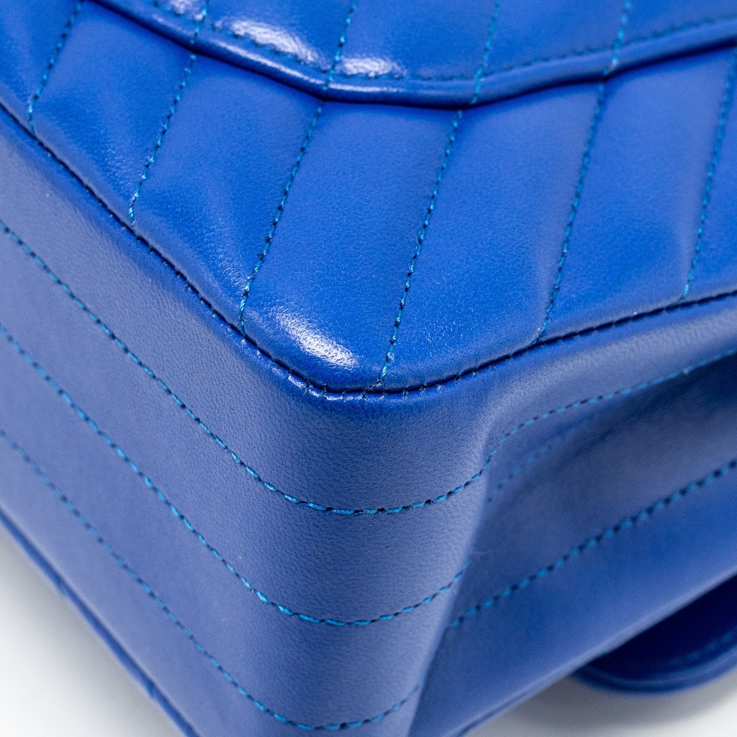 Chanel small classic double flap bag chevron lambskin blue L