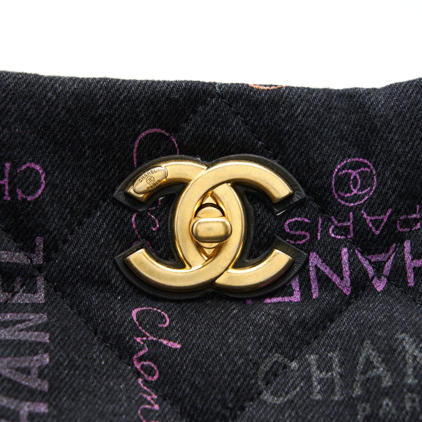 Chanel 22P Printed Denim Maxi Shopping Tote Bag Black/Multicolour