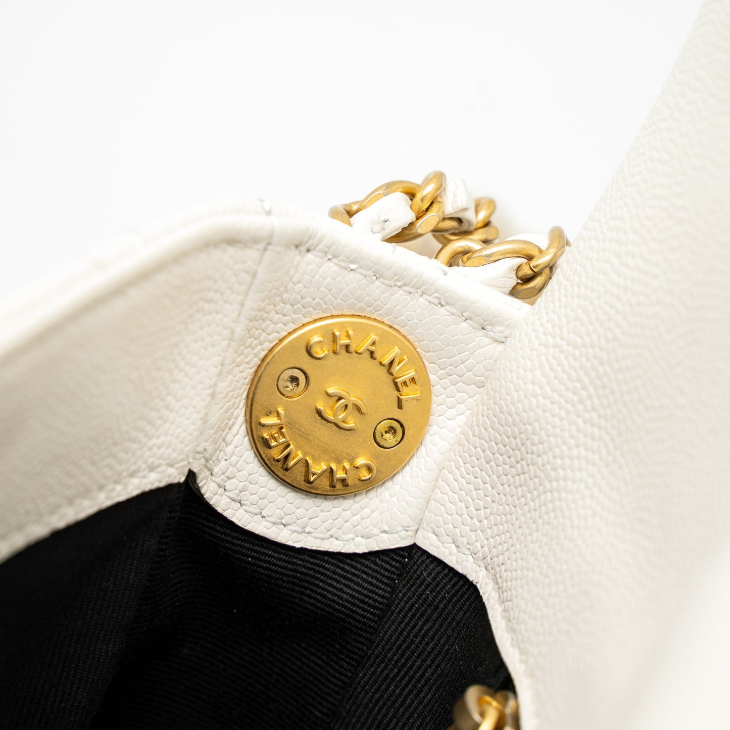 Chanel 22A Small Flap Bag Button on Chain Caviar White Brushed  (Microchip)