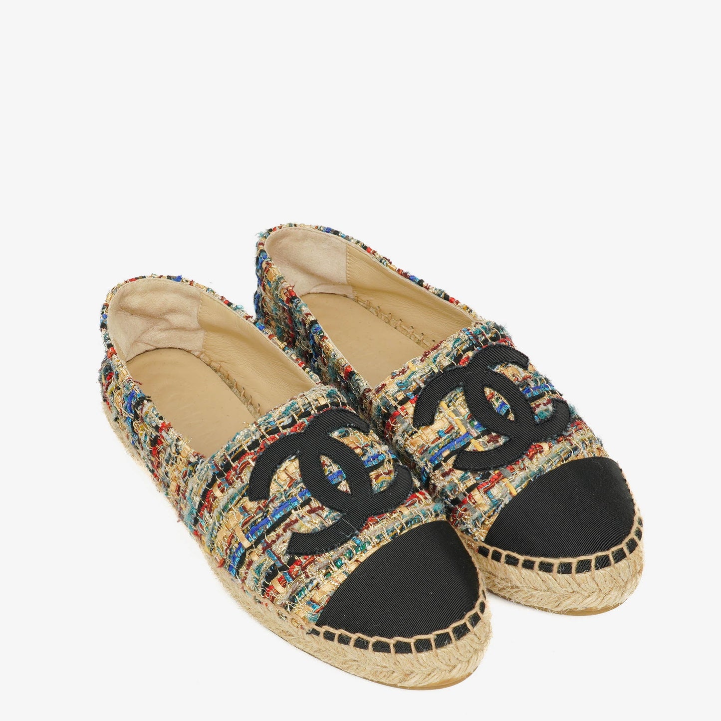 Chanel Tweed Grosgrain CC Espadrilles 36 Multicolor Black