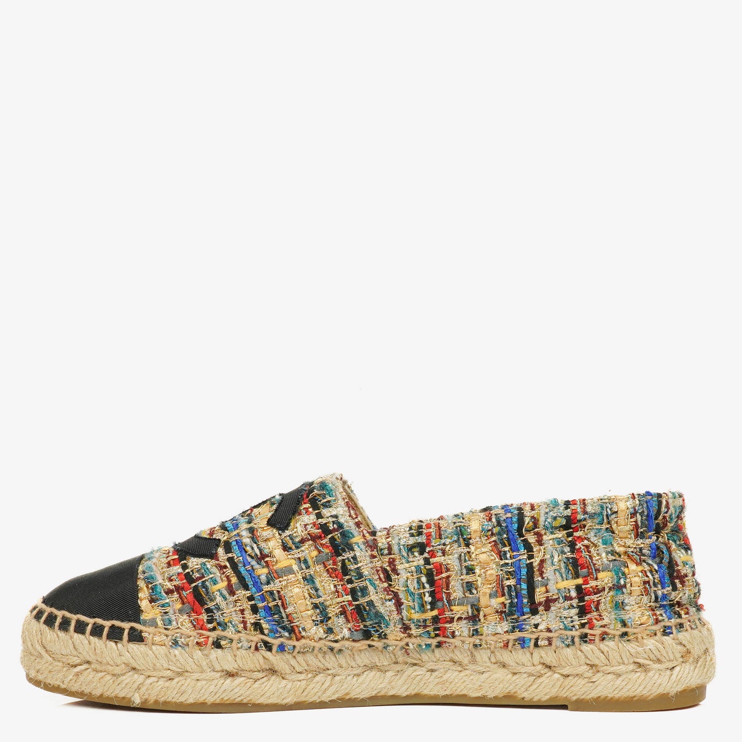 Chanel Tweed Grosgrain CC Espadrilles 36 Multicolor Black