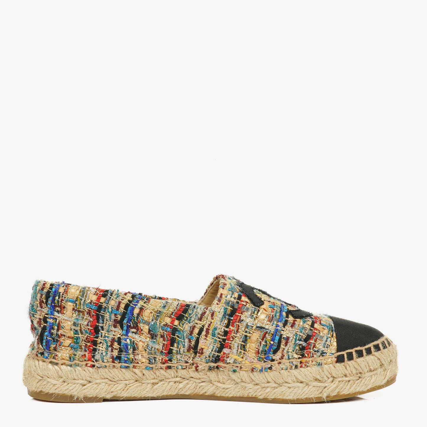 Chanel Tweed Grosgrain CC Espadrilles 36 Multicolor Black
