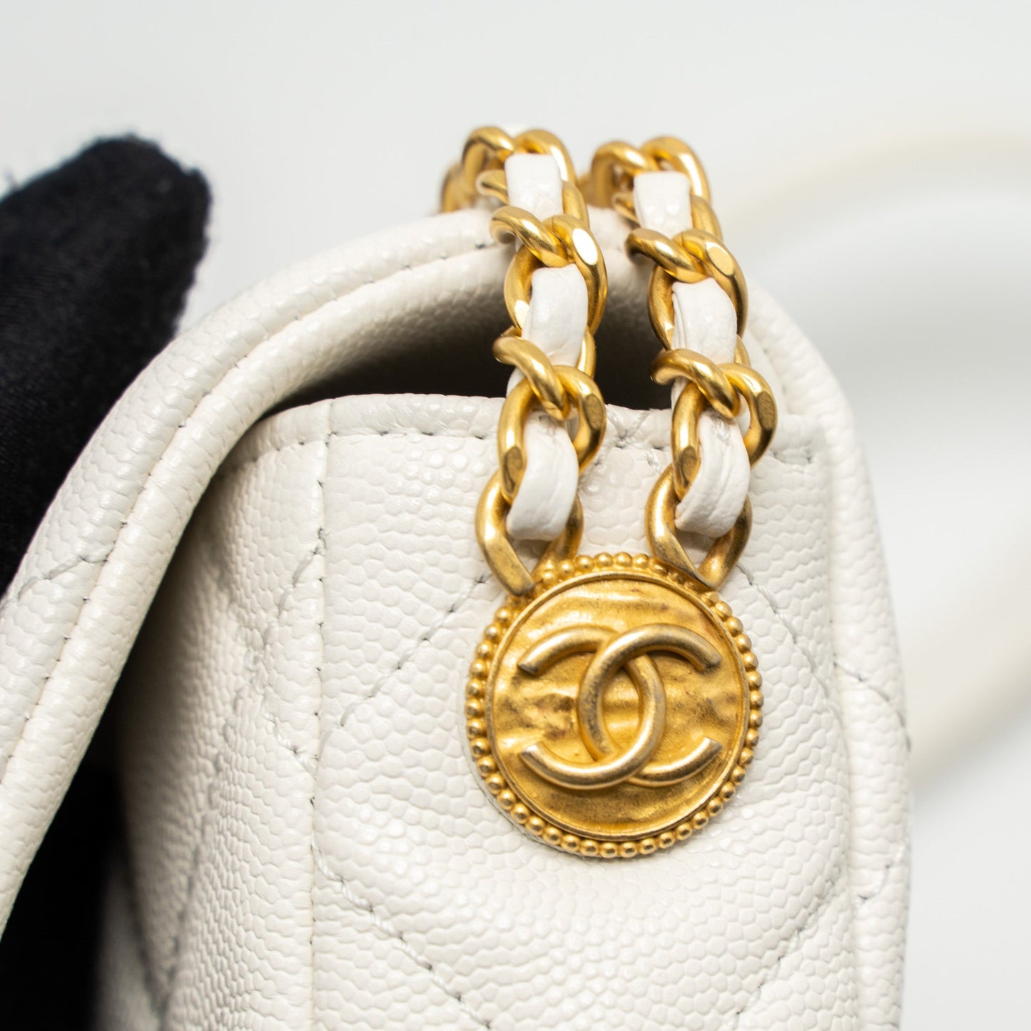 Chanel 22A Small Flap Bag Button on Chain Caviar White Brushed  (Microchip)