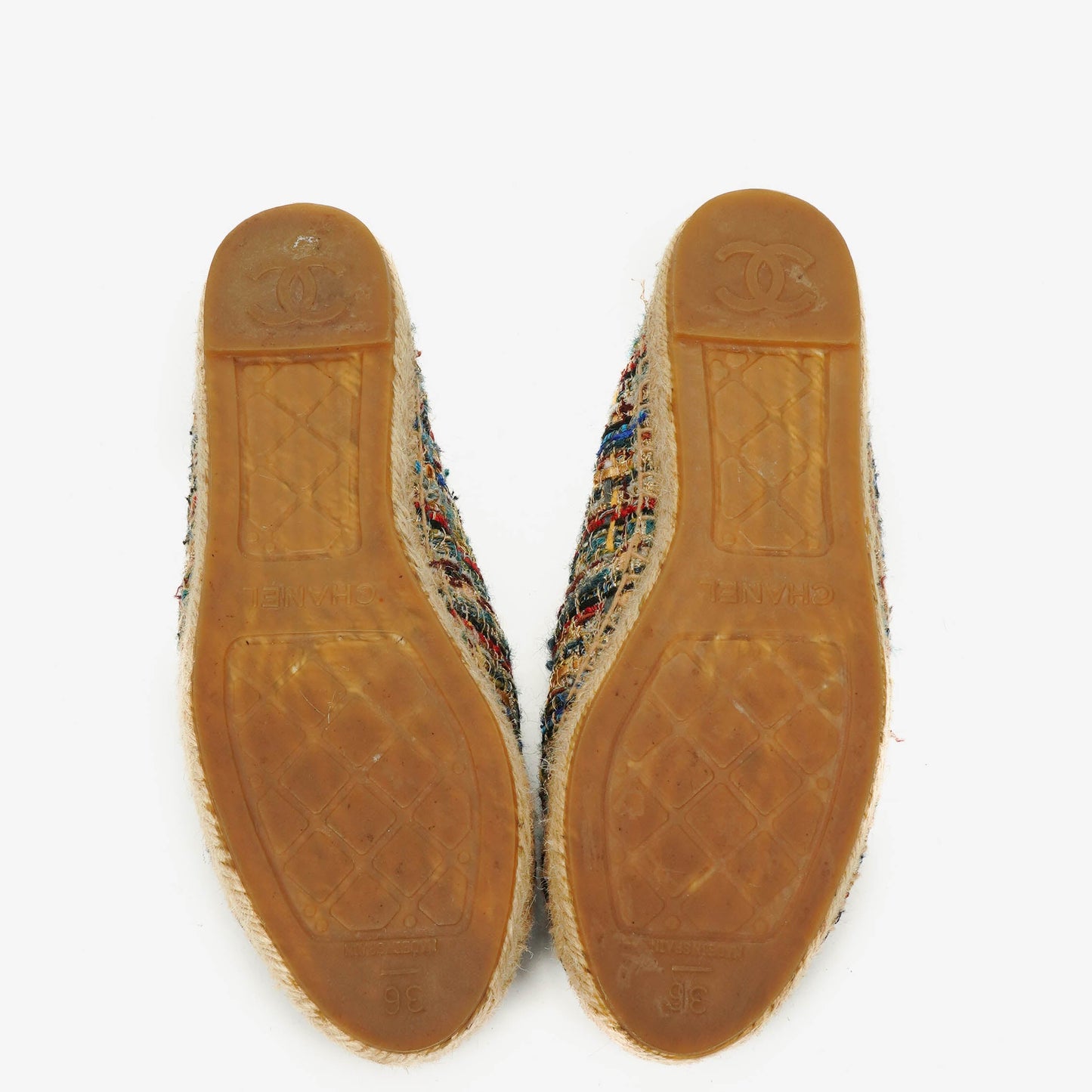 Chanel Tweed Grosgrain CC Espadrilles 36 Multicolor Black