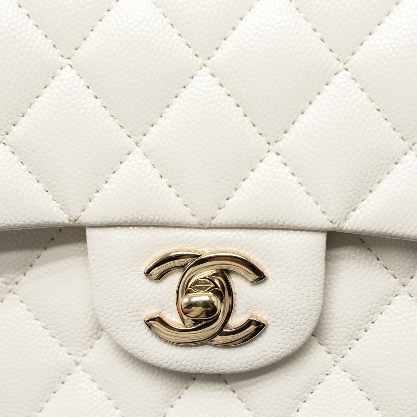Chanel Small Classic Double Flap Bag Caviar White L (Microchip)