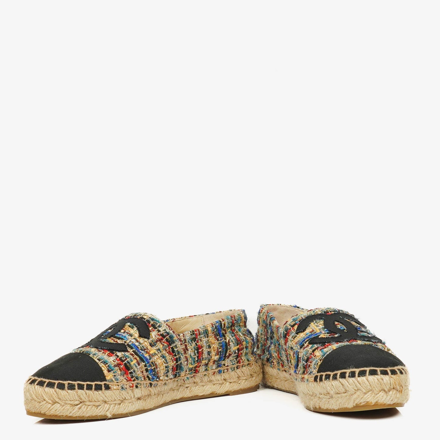 Chanel Tweed Grosgrain CC Espadrilles 36 Multicolor Black