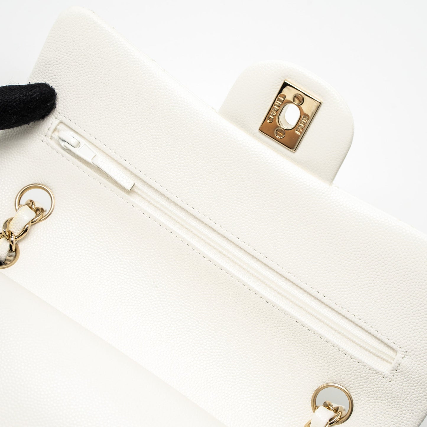 Chanel Small Classic Double Flap Bag Caviar White L (Microchip)