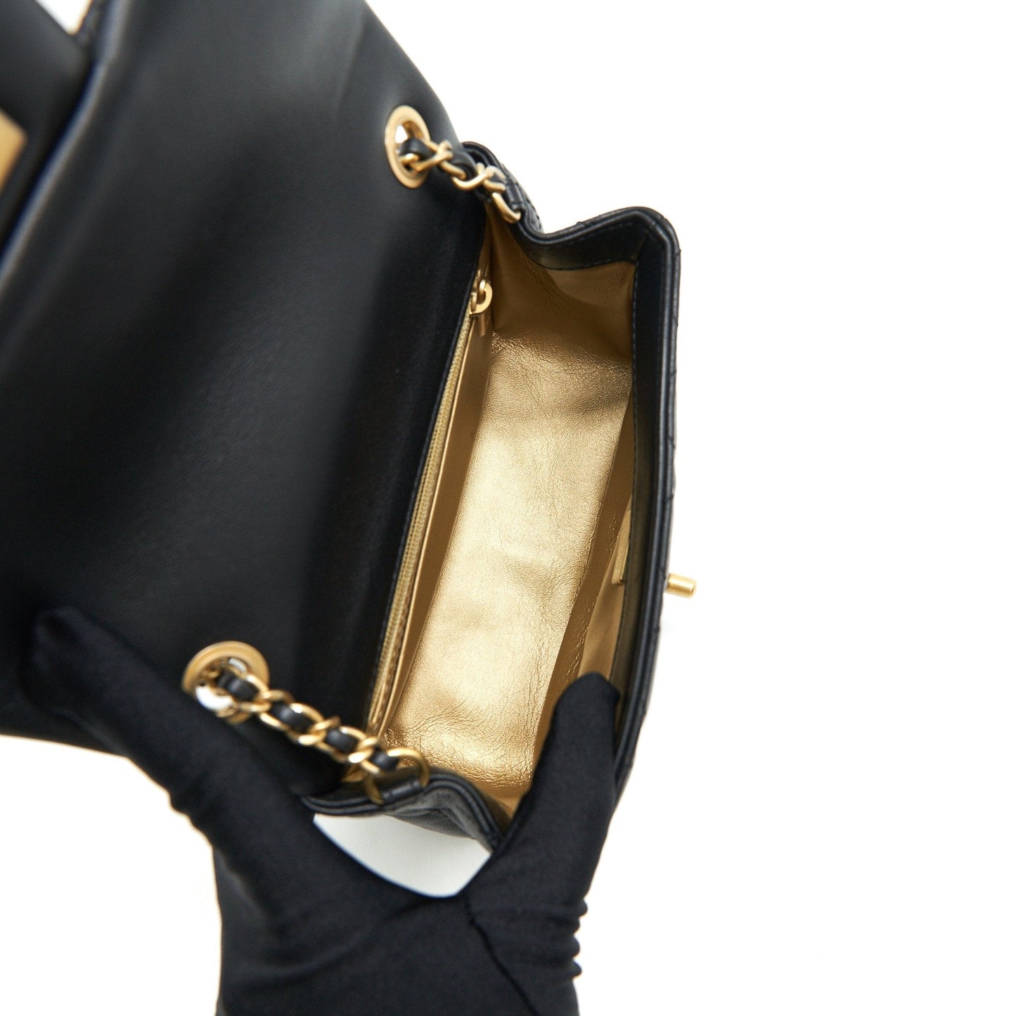 Chanel 21B Pearl Crush Mini Square Flap Bag Black