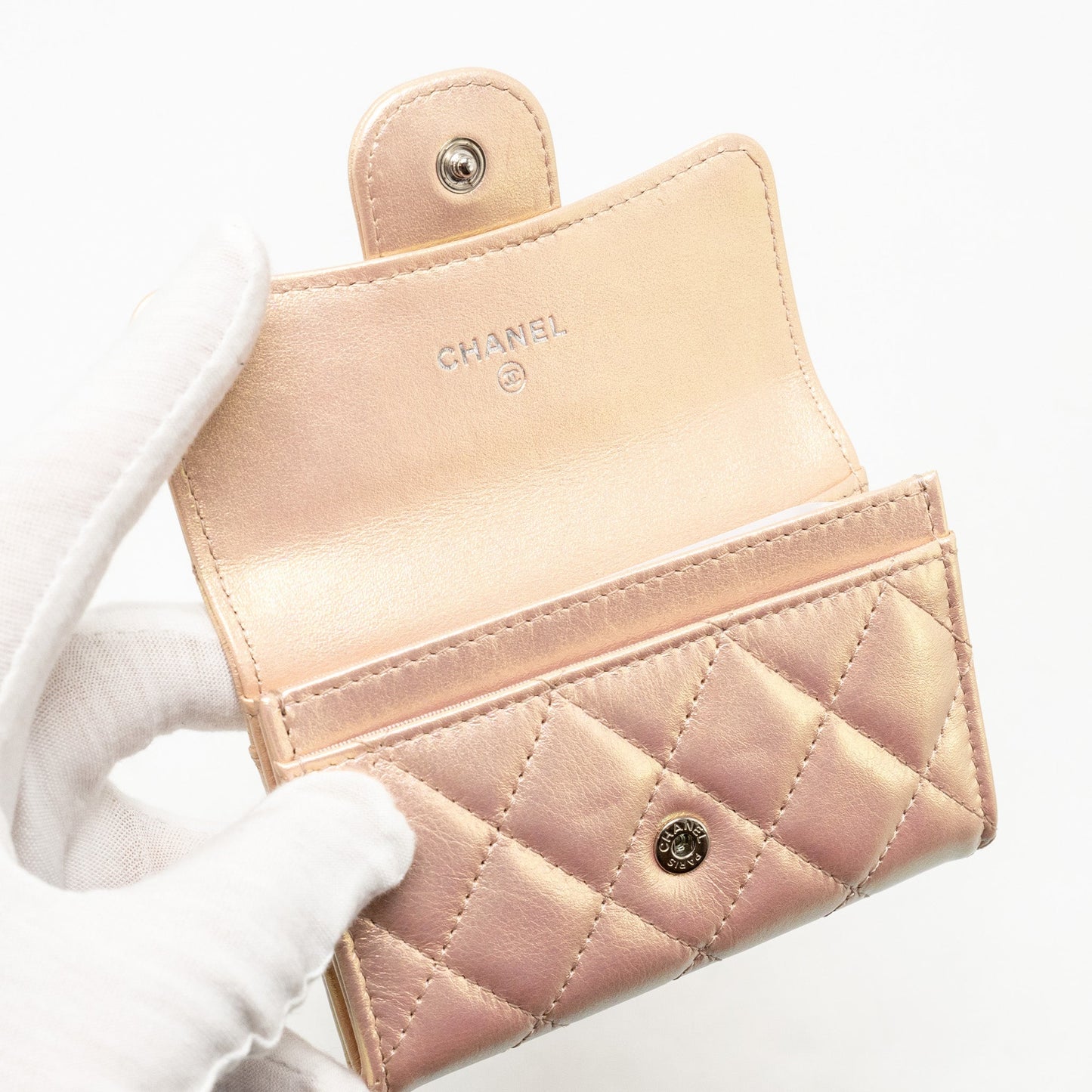 Chanel Classic Flap Card Holder Lambskin Iridescent Pink