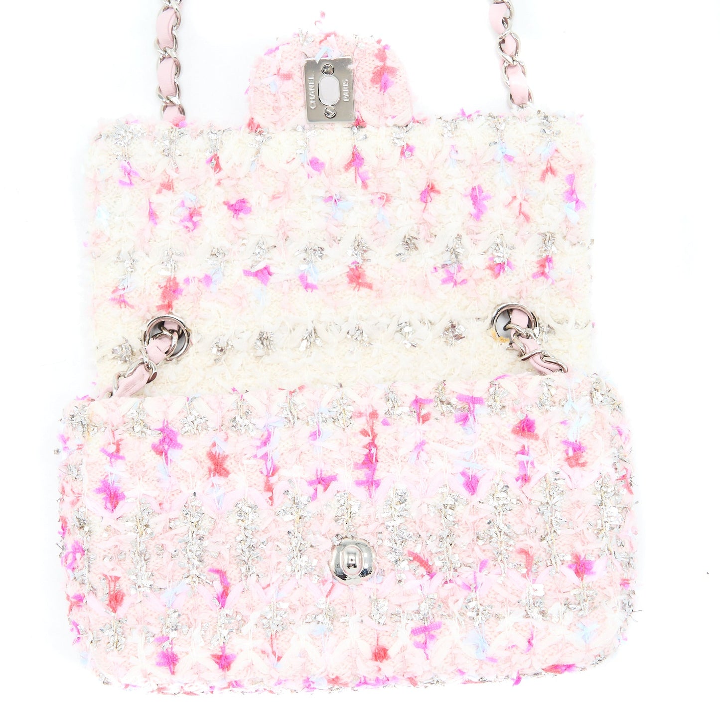 Chanel Seasonal Mini Rectangular Flap Bag Tweed Pink/Multicolour