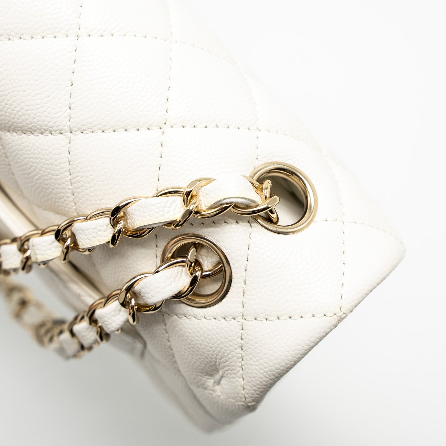 Chanel Small Classic Double Flap Bag Caviar White L (Microchip)