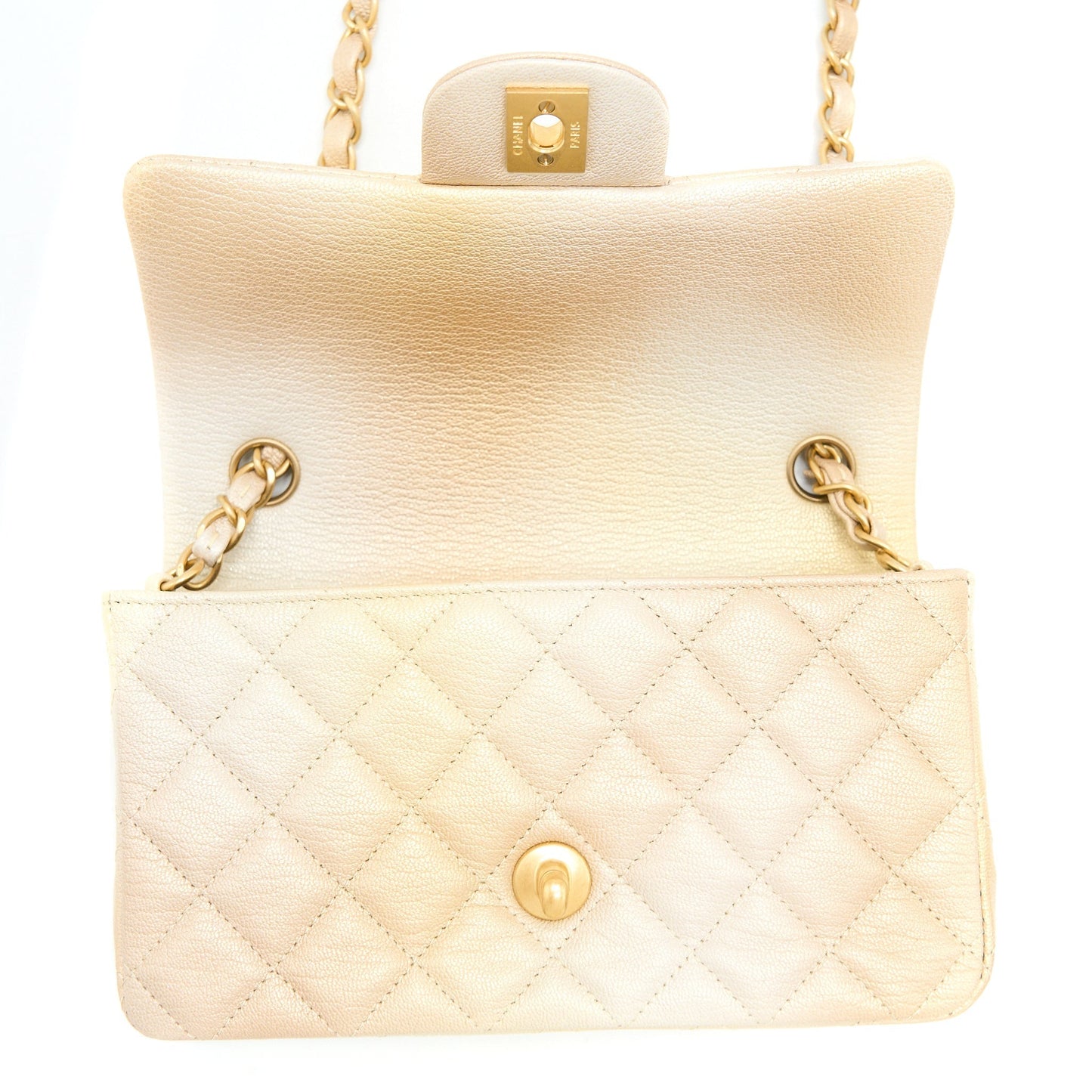 Chanel 22C MIni Rectangular Flag Bag Goatskin Ombre Beige Brushed  (Microchip)
