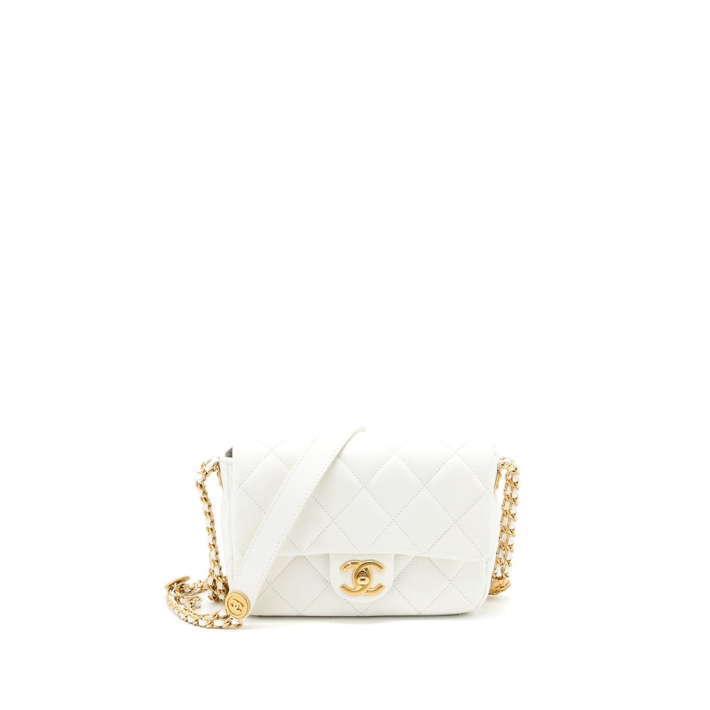 Chanel 22A Small Flap Bag Caviar White Brushed  (Microchip)