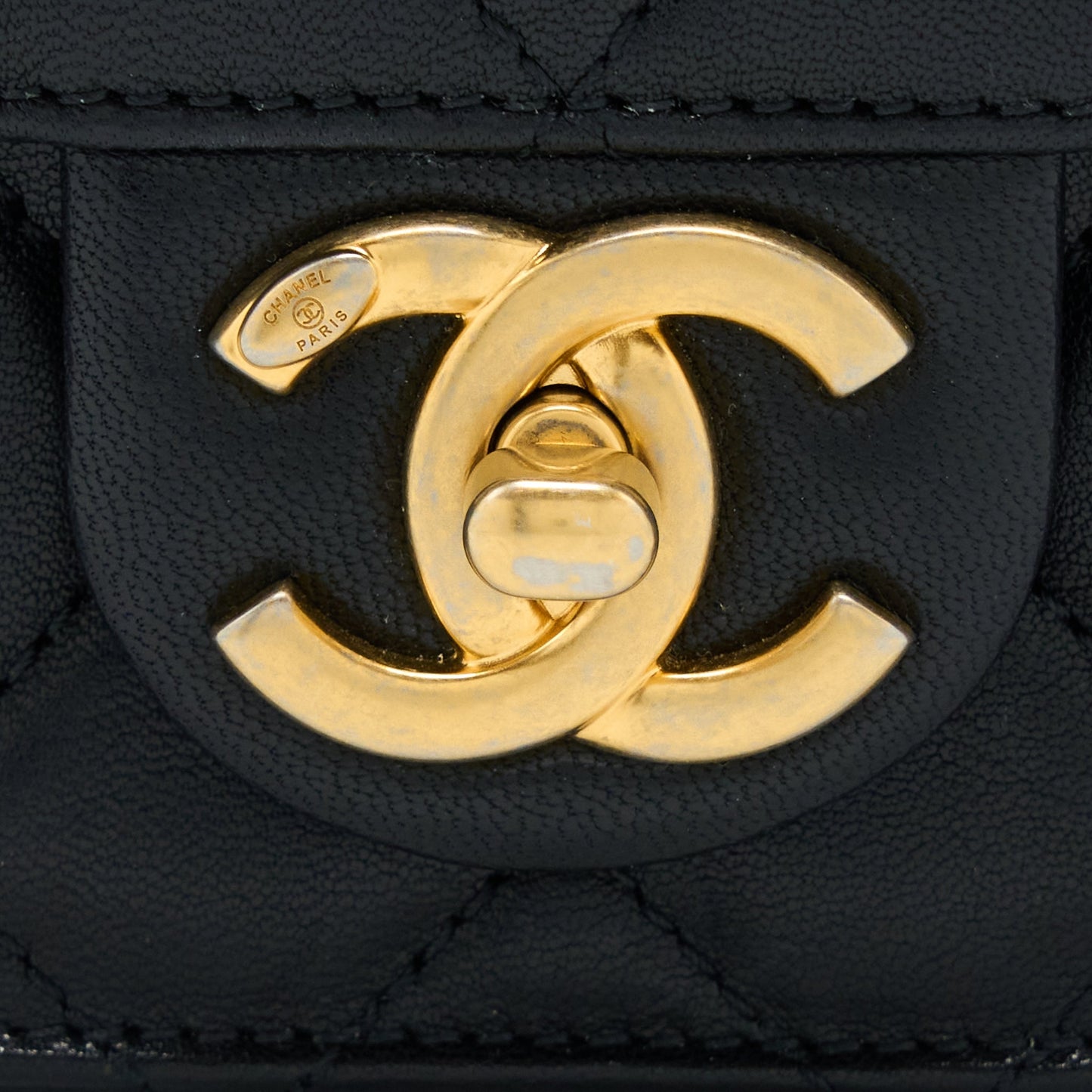 Chanel Quilted Flap Bag With Pearl Lambskin Black Brushed