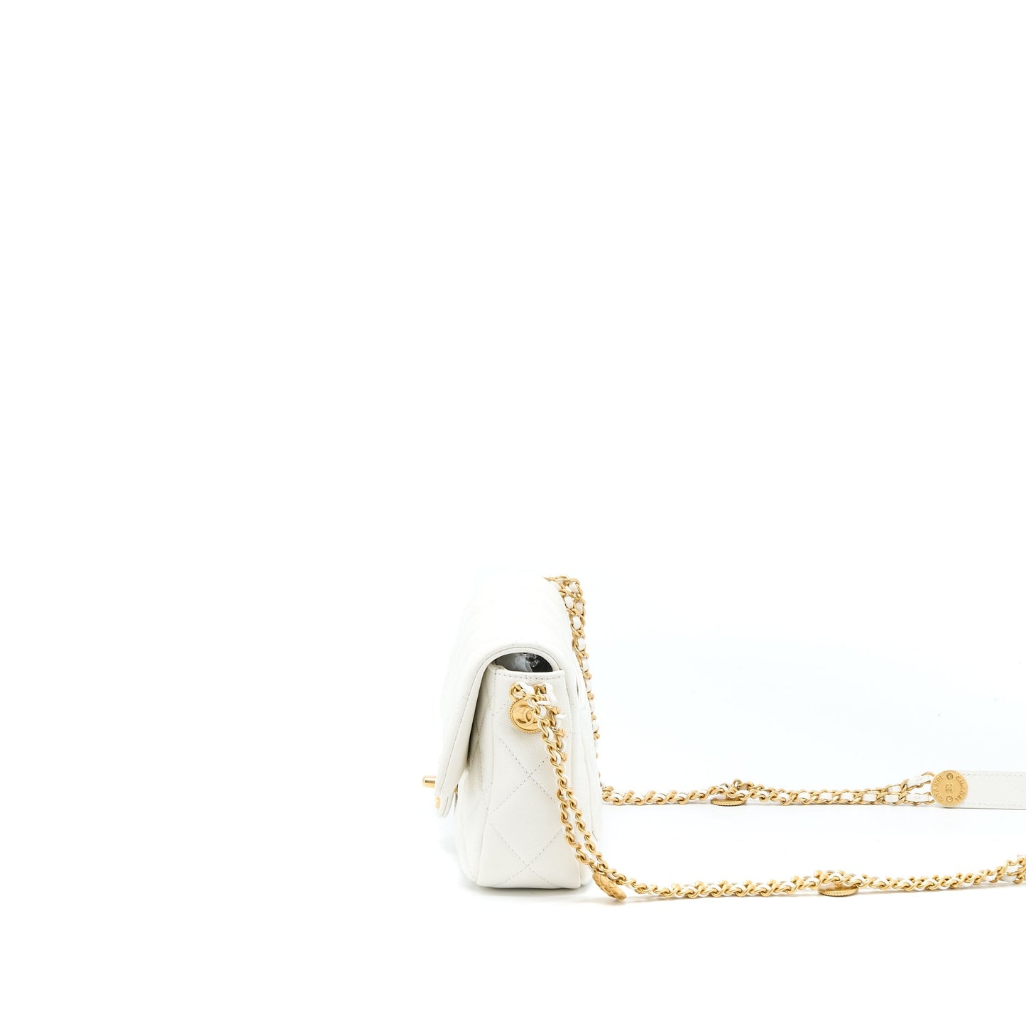 Chanel 22A Small Flap Bag Caviar White Brushed  (Microchip)