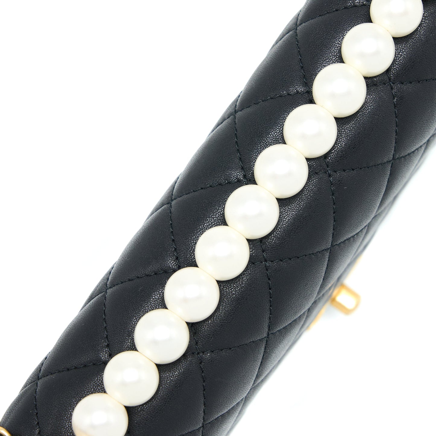 Chanel Quilted Flap Bag With Pearl Lambskin Black Brushed